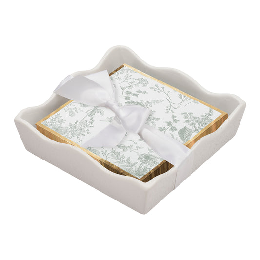 Ceramic Wave Napkin Tray with Cocktail Napkin | Timeless Sage