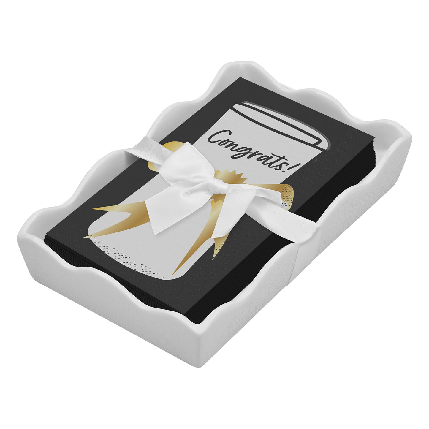 Ceramic Wave Napkin Tray with Guest Towel | Classic Grad