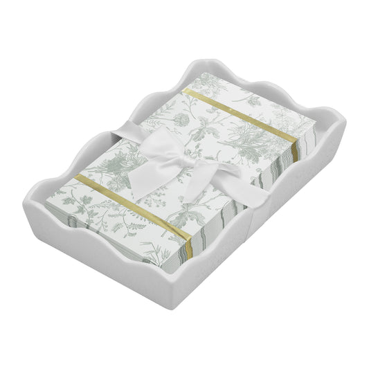 Ceramic Wave Napkin Tray with Guest Towel | Timeless Sage