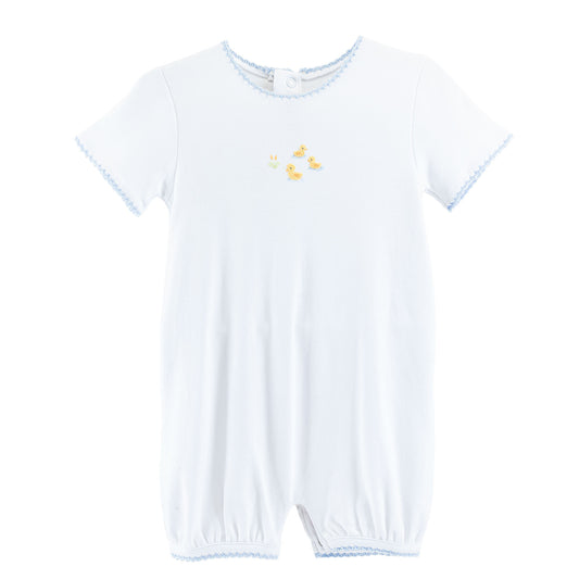 Embroidered Romper w/ Crochet Trim - Three Little Ducks