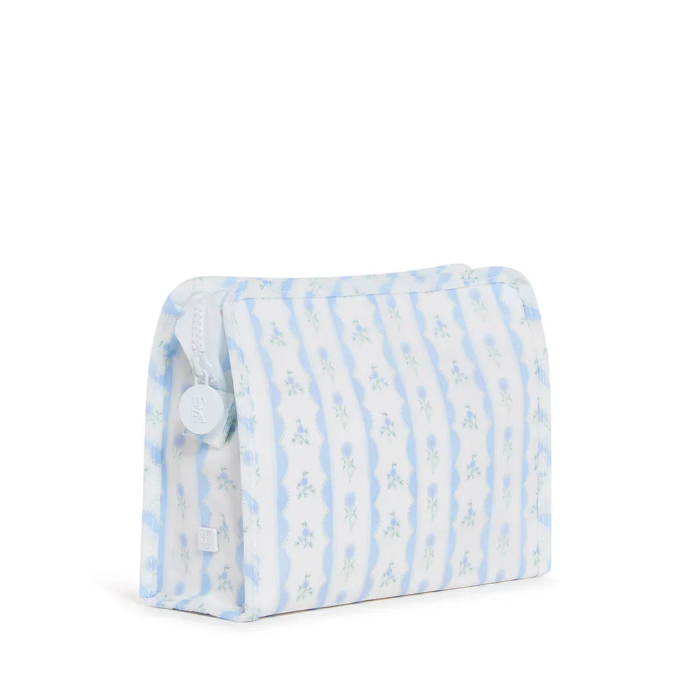 Medium Roadie Zip Pouch | Ribbon Floral Blue