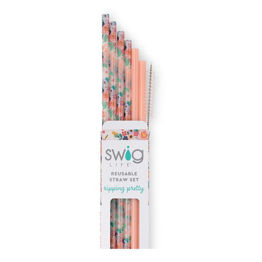 Reusable Straw Set - Full Bloom + Coral