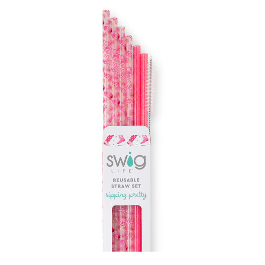 Reusable Straw Set - Let's Go Girls + Pink Glitter