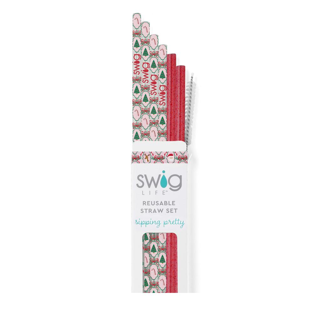 Reusable Straw Set | Christmas Cameos + Red Glitter