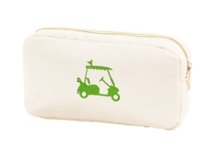 Medium Cosmetic Bag - Creme Golf Cart Embroidered