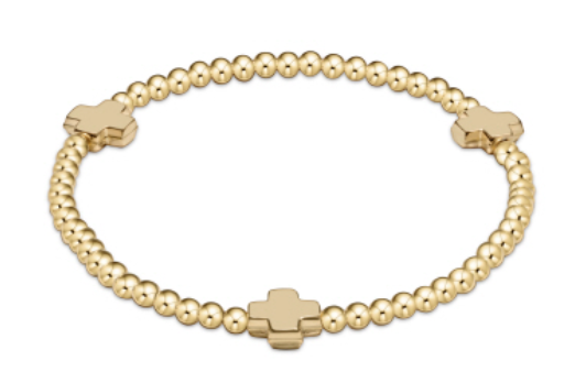 Signature Cross Gold Pattern 3mm Bead Bracelet - Gold