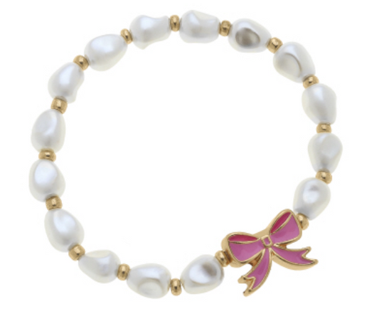 Madeleine Pearl & Bow Children's Bracelet in Pink