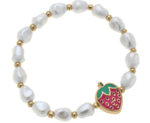 Madeleine Pearl & Strawberry Children's Bracelet in Fuchsia