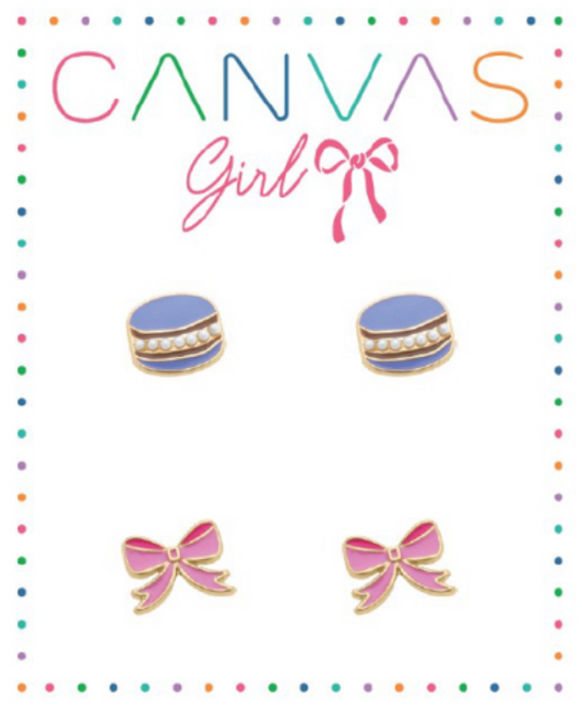 Madeleine Macaroon & Ribbon Bow Children's Stud Earrings