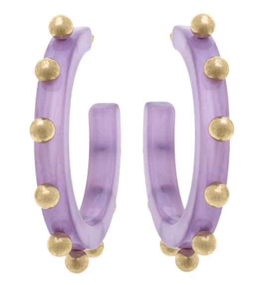 Kelley Studded Metal and Resin Hoop Earrings in Lavender