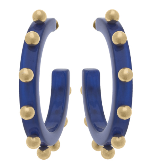 Kelley Studded Metal and Resin Hoop Earrings in Blue