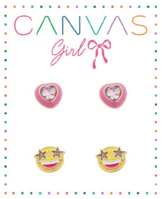 Madeleine Heart & Smiley Face Children's Stud Earrings