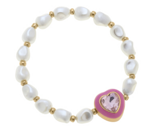 Madeleine Pearl & Heart Children's Bracelet in Pink