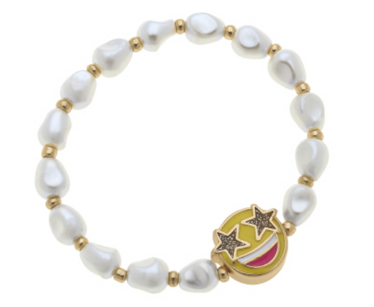 Madeleine Pearl & Smiley Face Children's Bracelet in Yellow