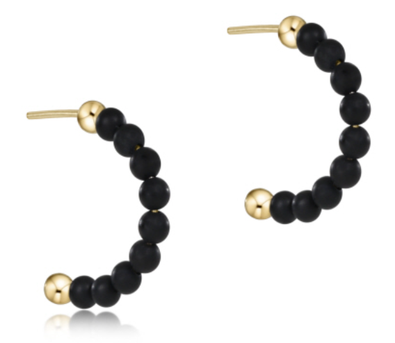 Beaded Gemstone 1" Post Hoop -  3mm Matte Onyx