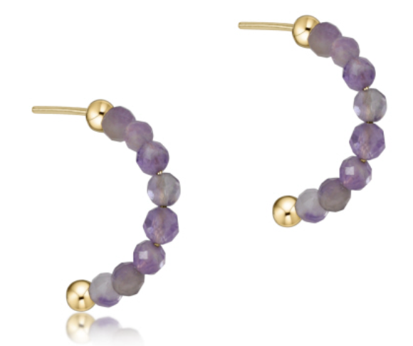 Beaded Gemstone 1" Post Hoop -  3mm Amethyst