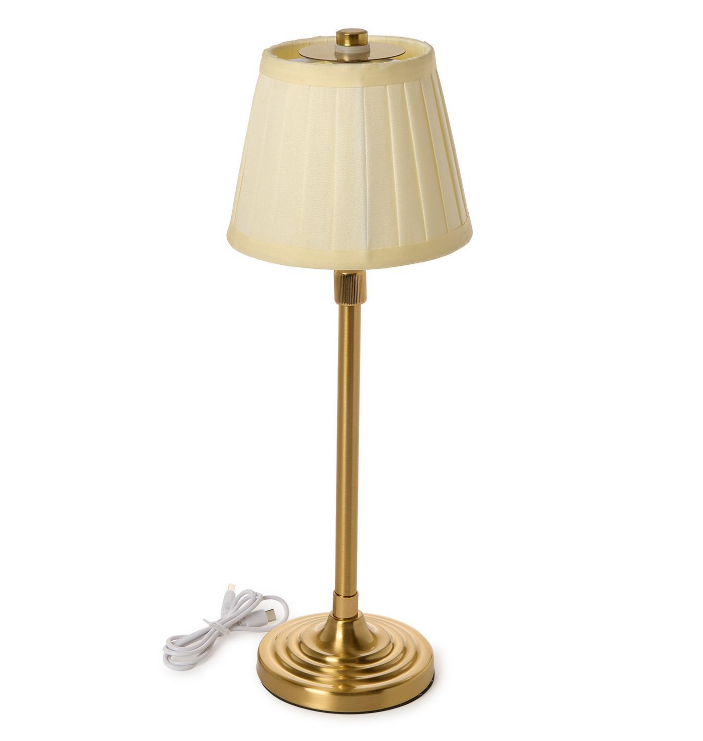 LED Adjustable Cordless Table Lamp | Pleated Fabric Lamp Shade