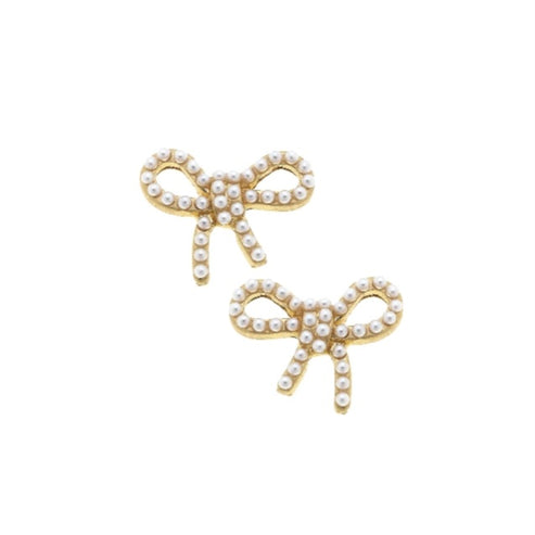 Mariah Pearl Studded Bow Earrings | Ivory