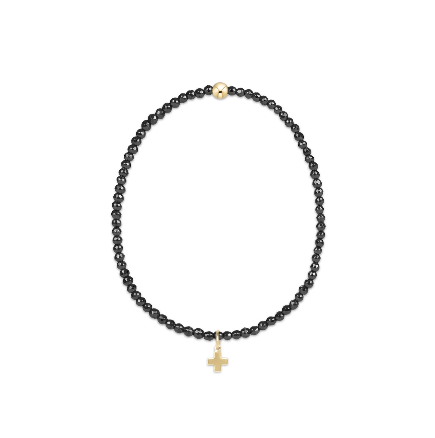Extends | Faceted Hematite 2mm Bead Bracelet | Signature Cross Gold Charm