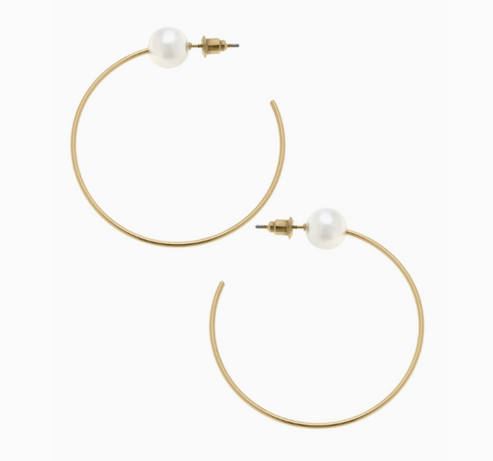 Blossom Pearl Hoop Earrings in Worn Gold