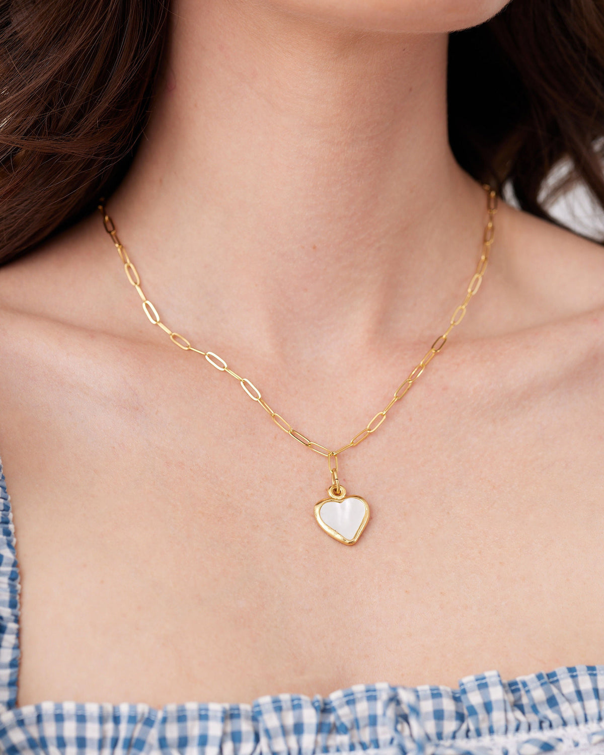 Small Mother of Pearl Heart Paperclip Necklace