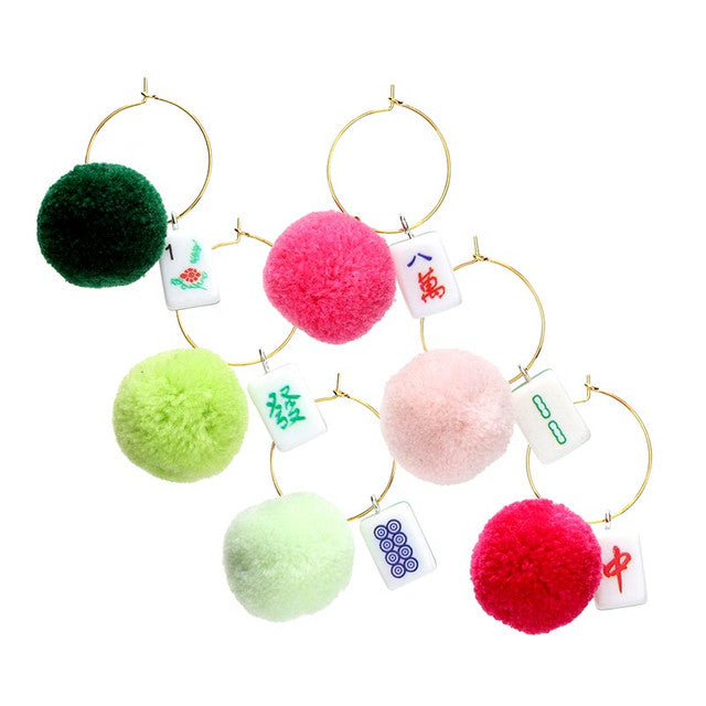 Mahjong Pom Pom Wine Charms