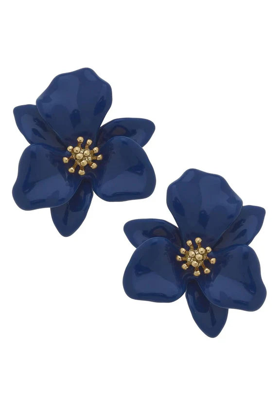 Valentina Enamel Flower Statement Earrings | Royal Blue