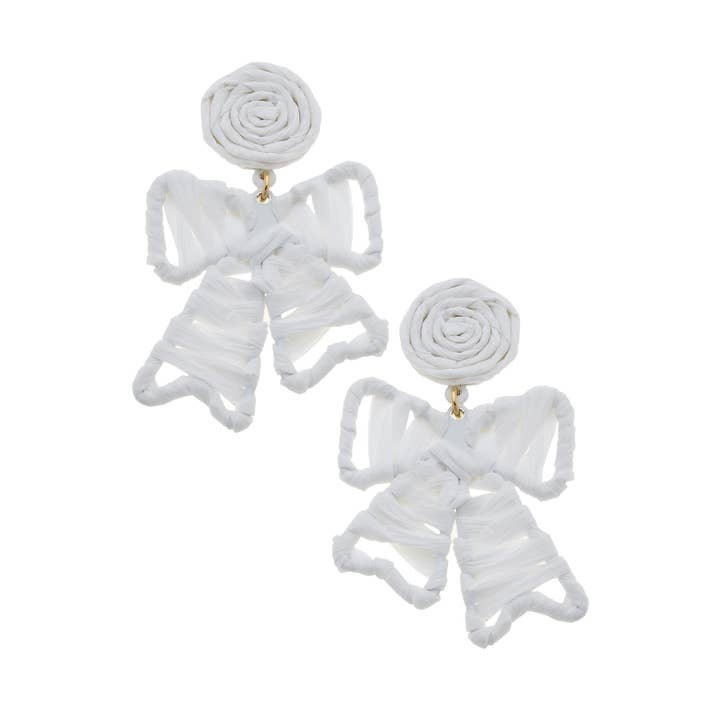 Willow Rattan Bow Earrings | White