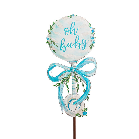 Metal Stake/Decor | Boy Baby Rattle