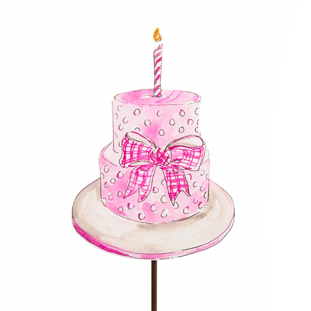 Metal Stake/Decor | Girl Birthday Cake