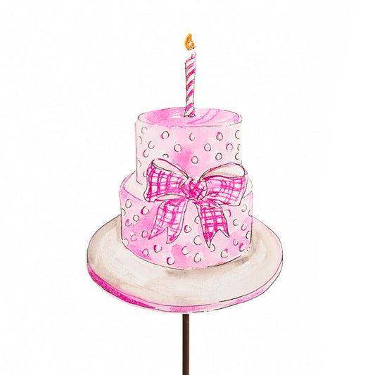 Metal Stake/Decor | Girl Birthday Cake