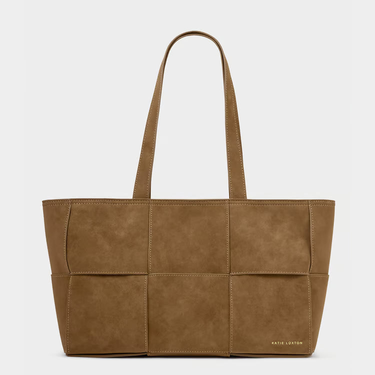 Taya Hand Woven Suedette Tote Bag | Caramel