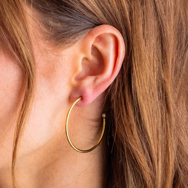 X-Large Hoop Earrings | Gold-Plated w/Pearl Tips | Alexis