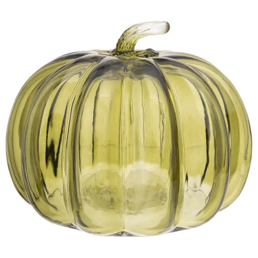 6.25" Olive Green Glass Pumpkin Small Fall Autumn