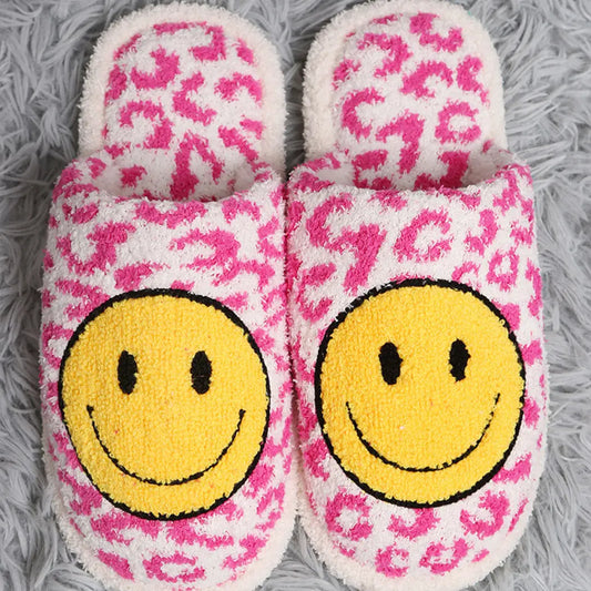 Leopard Happy Face Slipper - Fuchsia