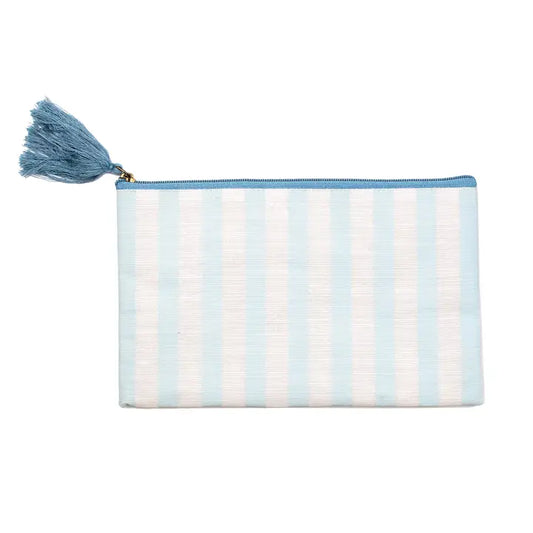 Bonjour Stripe Juco Cosmetic Bag | Blue/White
