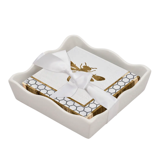 Ceramic Wave Napkin Tray with Cocktail Napkin | Honeybee