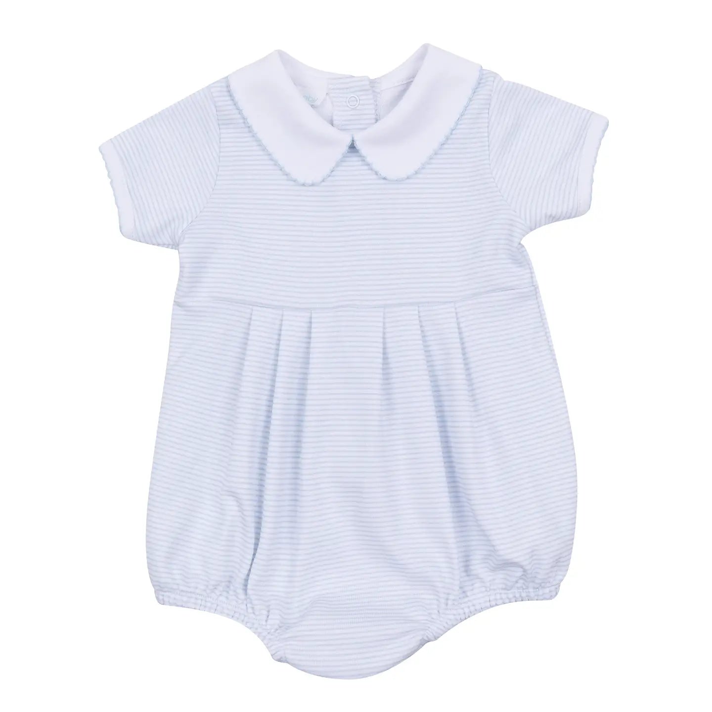 Mini Stripes Collared Short Sleeve Bubble | Light Blue