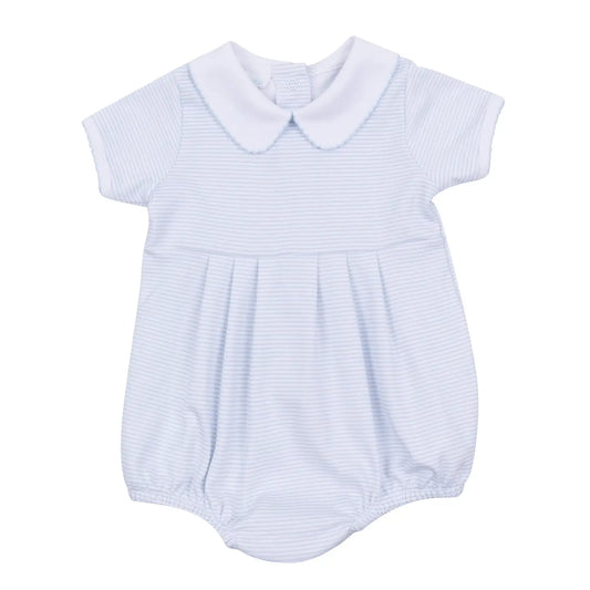 Mini Stripes Collared Short Sleeve Bubble | Light Blue
