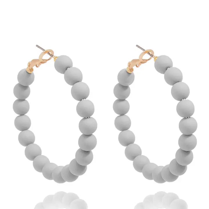 Matte Resin Bead Hoop Earring | Light Gray