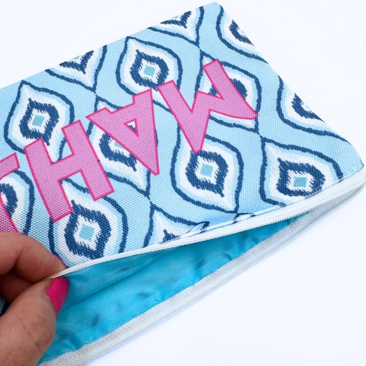 Mahjong Card & Accessory Bag | Blue Ikat