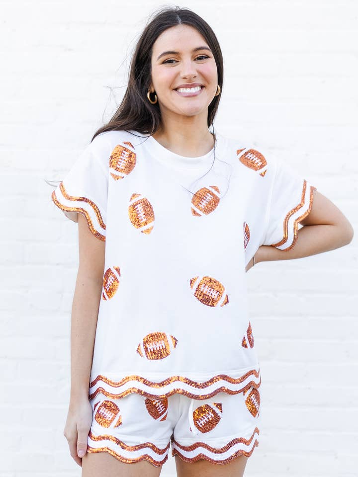 Shirt | Orange & White Sequin Football