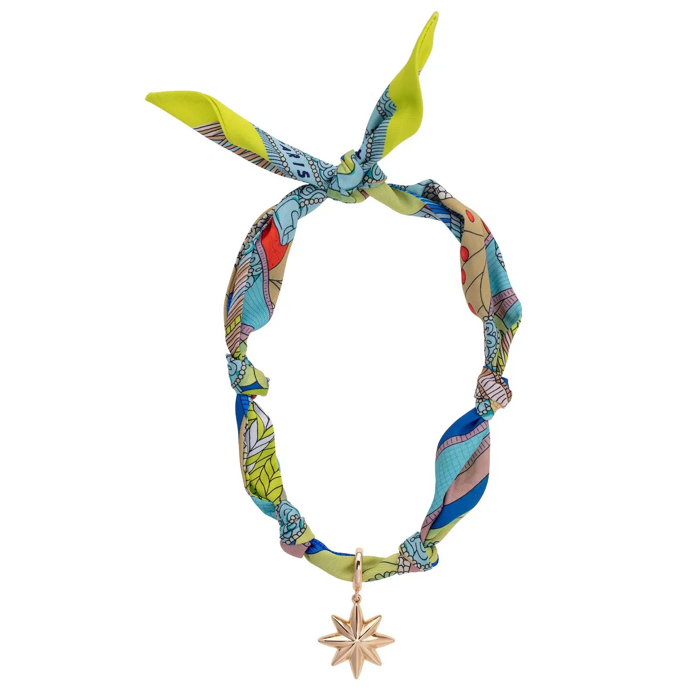 Nova North Star Scarf Necklace in Lime Green/Blue