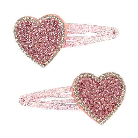 Pink Rhinestone Heart Hair Clips