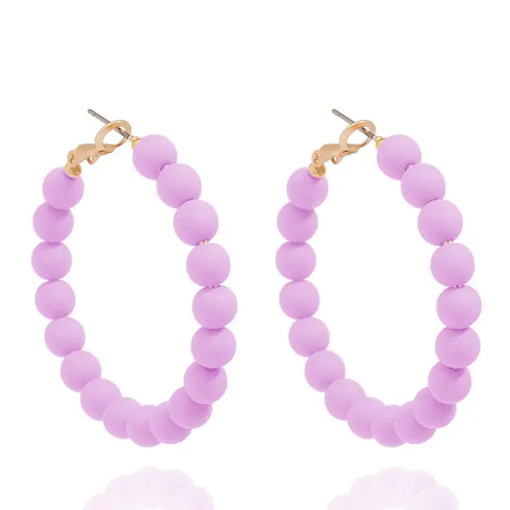 Matte Resin Bead Hoop Earring | Lavender