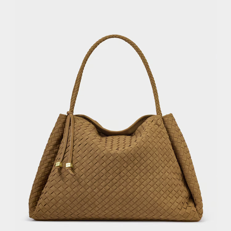 Nova Hand Woven Large Shoulder Bag | Light Caramel Suedette