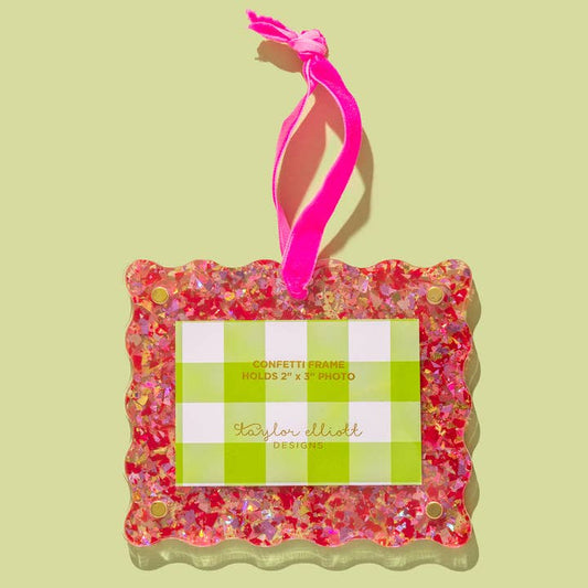 Acrylic Frame Ornament | Red w/ Pink Ribbon