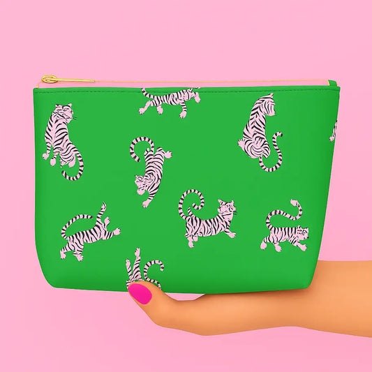 Cosmetic Bag | Leather Pink Green Tiger