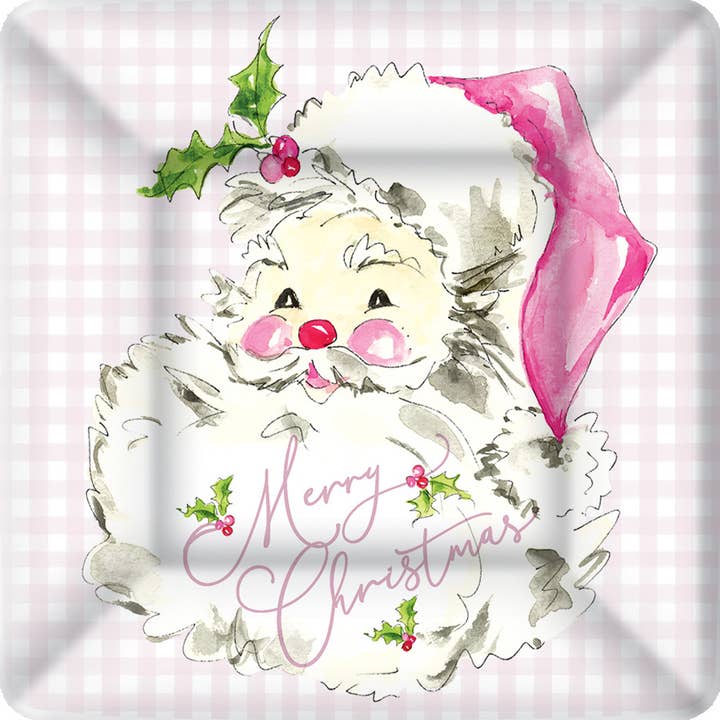 Square Paper Plate Pack | Pink Santa Christmas