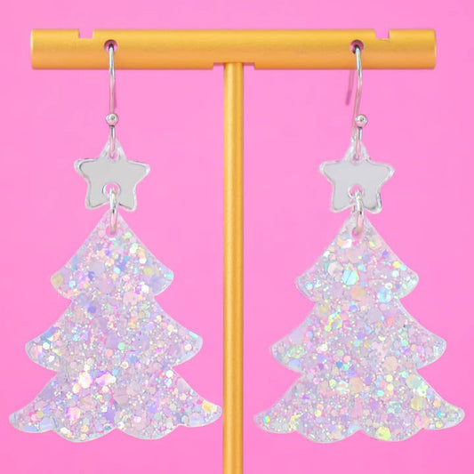 Christmas Tree Earrings | Silver Glitter